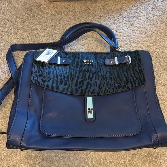 Guess Handbags - Guess blue Kingsley animal print vegan leather satchel purse